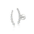 Sterling silver diamond curved flat-back ear climber earrings with round stones