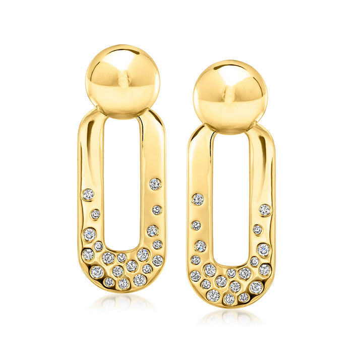 Bead drop earrings in gold-tone with clear CZ stones and rounded top drop