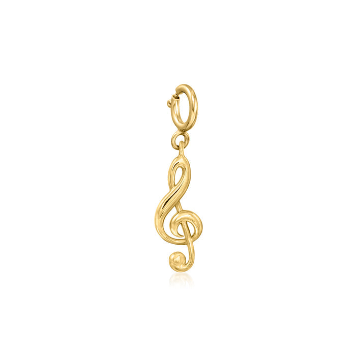 Gold treble clef charm with loop clasp, polished finish