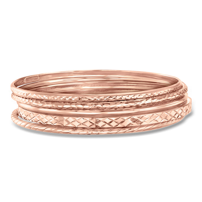 Rose gold over sterling silver five-bangle set with textured braided bands