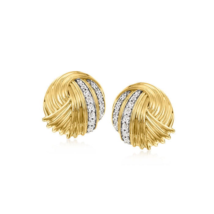 Gold knot post earrings with diamond accents