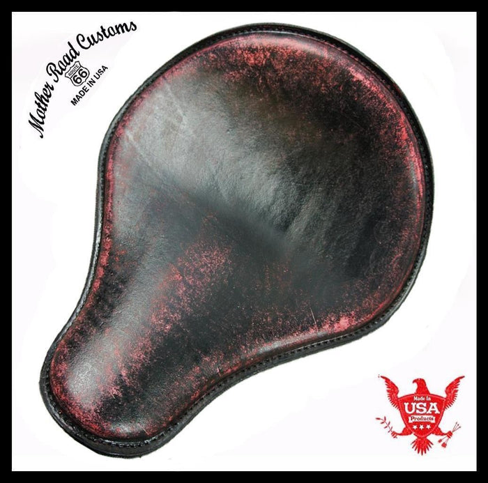 2017-2025 Triumph Bonneville Bobber Seat Solo Red Distress Leather 13x15 Saddle - Mother Road Customs