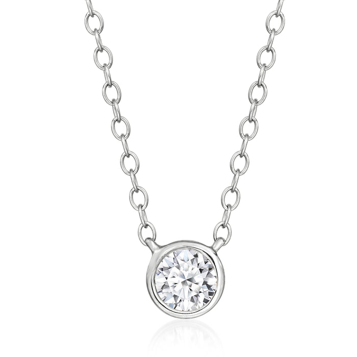 Sterling silver solitaire necklace with round bezel-set lab-grown diamond