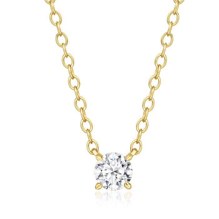 Gold over sterling solitaire necklace with round lab-grown diamond in prong setting