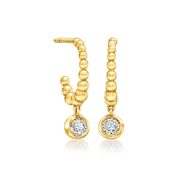 Gold-tone bubbly hoop earrings with round dangling stone