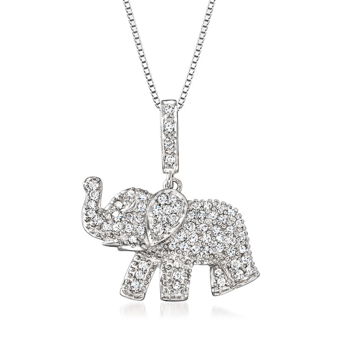 Sterling silver baby elephant pendant with pave diamonds, on link chain necklace