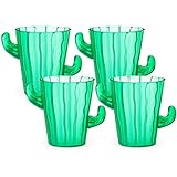 4 Pack Plastic Cactus Shot Glass - Party Supplies, Adorable Tequila Glassware