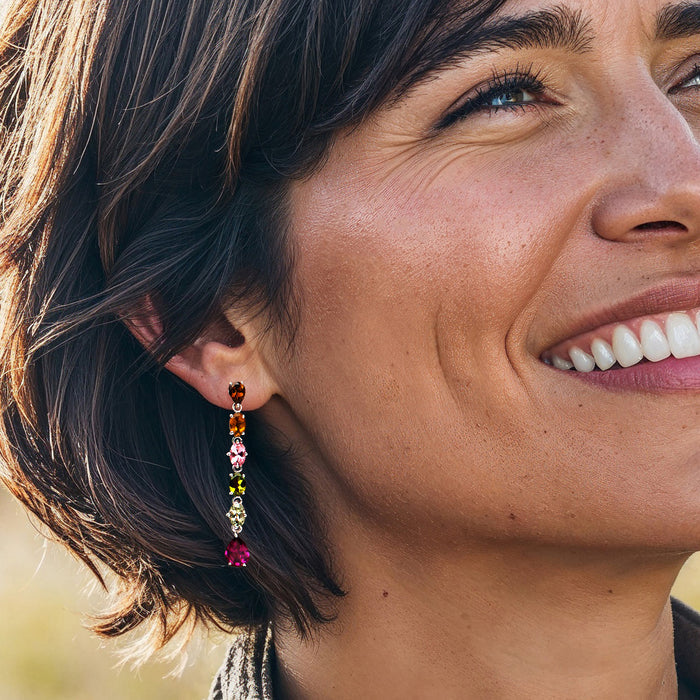 Multicolored teardrop gemstone drop earrings with sterling silver settings