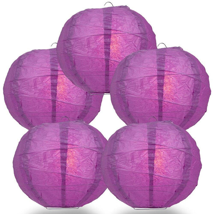 BULK PACK (5) 28" Violet / Orchid Round Paper Lantern, Crisscross Ribbing, Chinese Hanging Wedding & Party Decoration - PaperLanternStore.com - Paper Lanterns, Decor, Party Lights & More