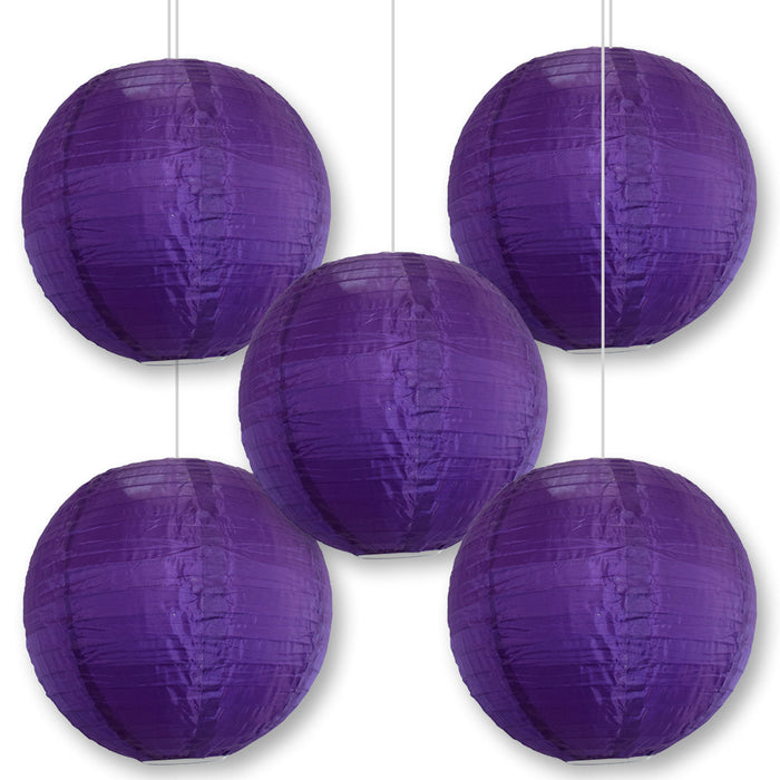 BULK PACK (5) 30" Dark Purple Jumbo Shimmering Nylon Lantern, Even Ribbing, Durable, Dry Outdoor Hanging Decoration