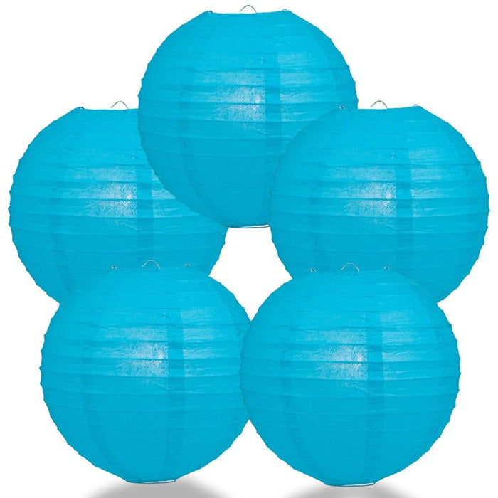 BULK PACK (5) 30" Turquoise Jumbo Round Paper Lantern, Even Ribbing, Chinese Hanging Wedding & Party Decoration - PaperLanternStore.com - Paper Lanterns, Decor, Party Lights & More