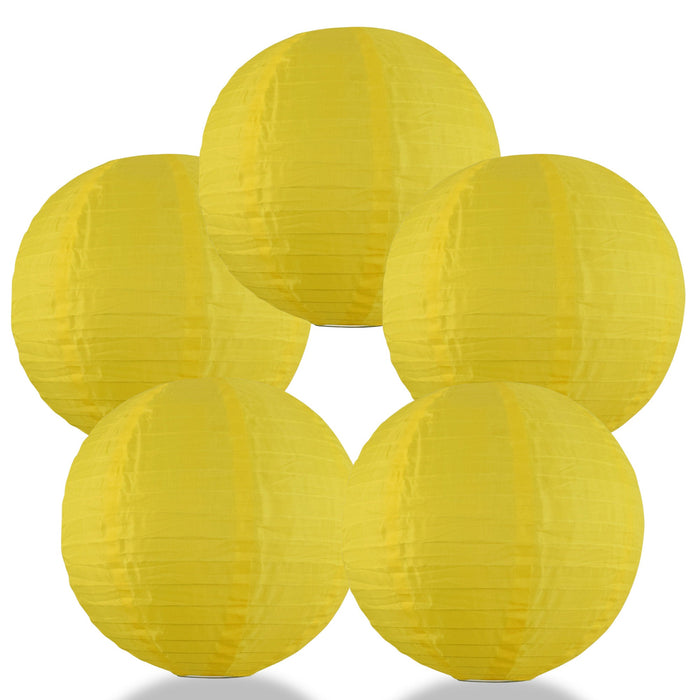 BULK PACK (5) 30" Yellow Jumbo Shimmering Nylon Lantern, Even Ribbing, Durable, Dry Outdoor Hanging Decoration