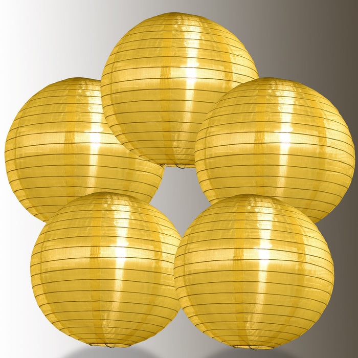 BULK PACK (5) 30" Yellow Jumbo Shimmering Nylon Lantern, Even Ribbing, Durable, Dry Outdoor Hanging Decoration