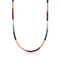 Multicolored sapphire bead necklace with small round beads, sterling silver clasp