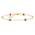 Gold station bracelet with round pink gemstones and link chain with lobster clasp