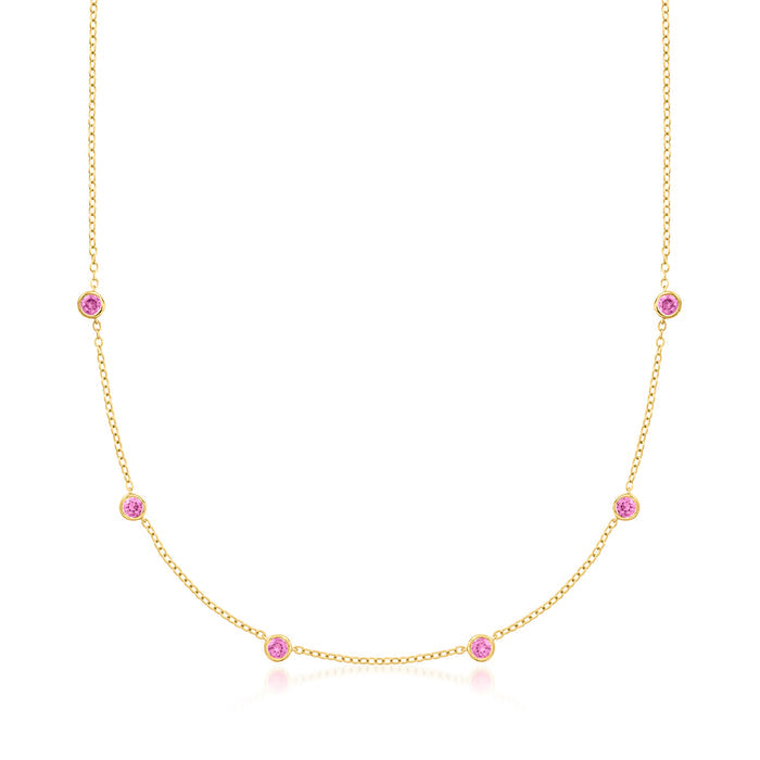 18kt gold over sterling station necklace with pink round sapphires in bezels