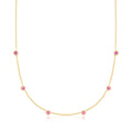 18kt gold over sterling station necklace with pink round sapphires in bezels