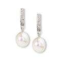 Cultured pearl drop earrings with diamond bars in sterling silver