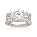 Sterling silver fleur-de-lis crown ring with CZ stones