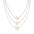 Three-strand layered pearl necklace with round white cultured pearls, sterling silver