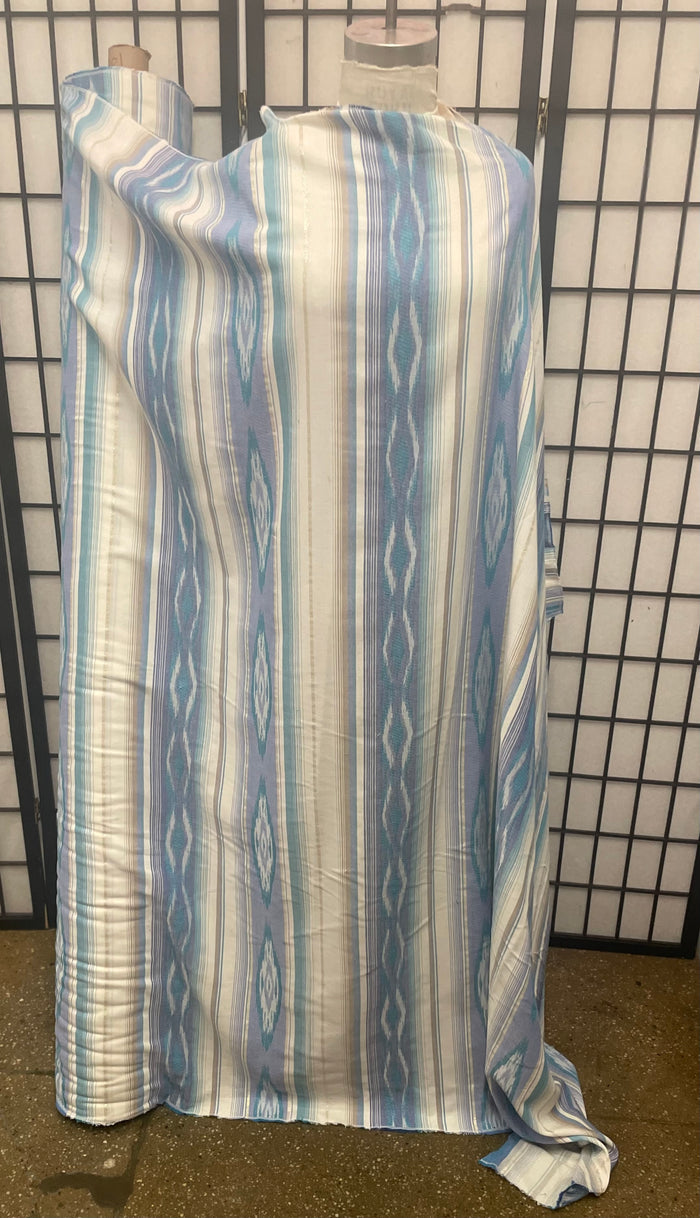 American Stripe Print Cotton  - Off White, Brown and Turquoise, Lurex