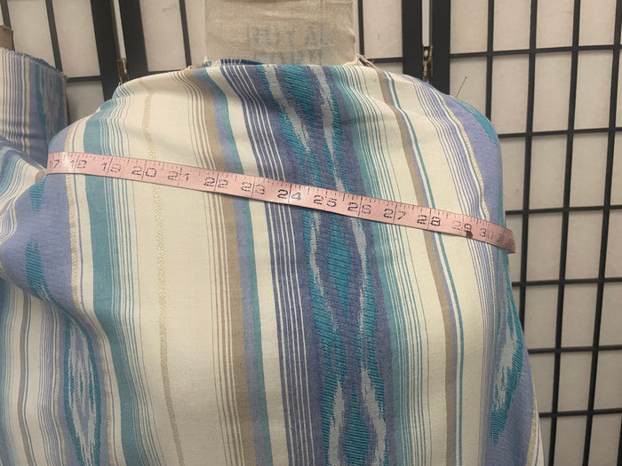 American Stripe Print Cotton  - Off White, Brown and Turquoise, Lurex