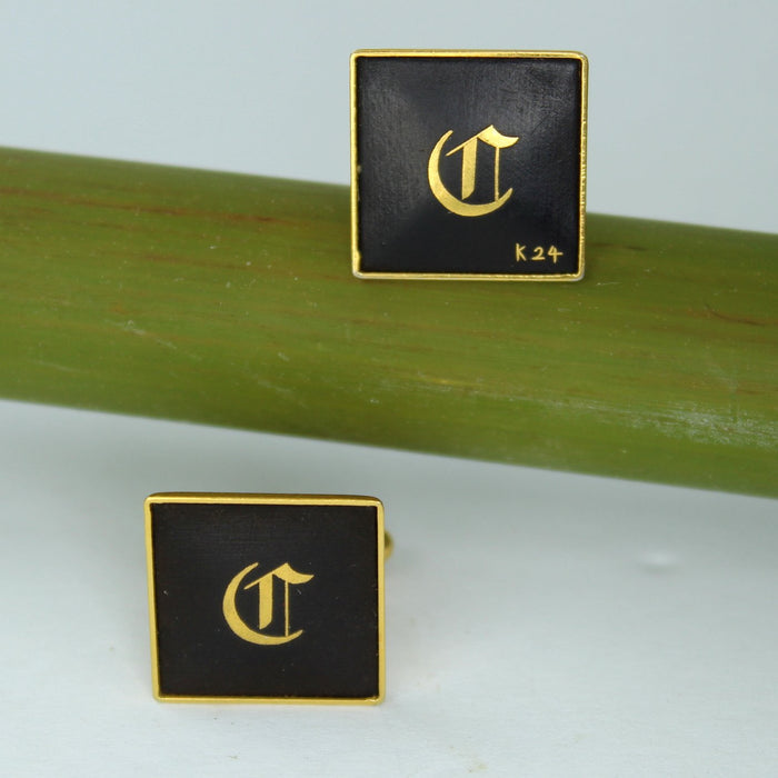Amita Damascene Cuff Links 1960s Black 24K Original Box