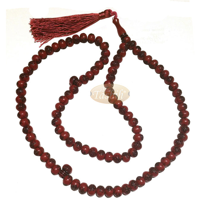 Basmallah Dark Red Plastic Tasbih 8 mm Prayer Beads Bismillahirrahmanirrahim On Each Bead