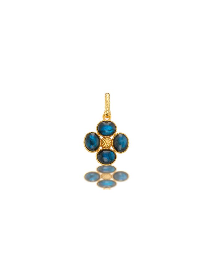 Berry Clover Double Sided Pendant, Blue Labradorite