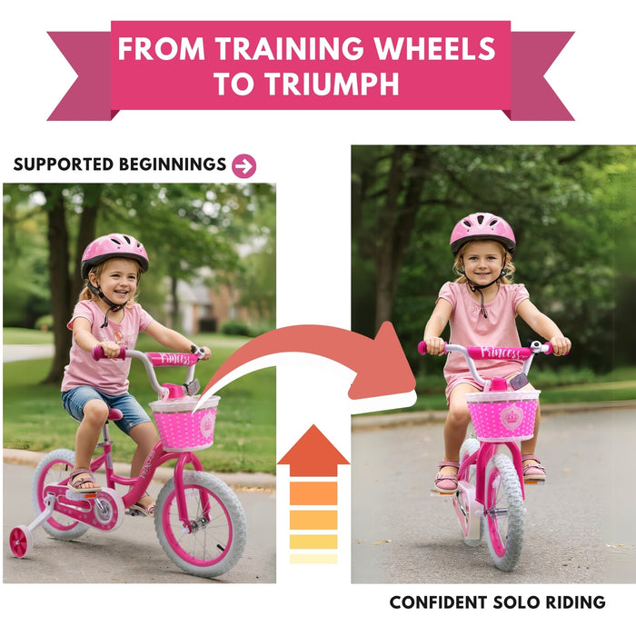 Bicystar Girls Bike for Kids 3-8 Years with Training Wheels, Basket 12 14 16 18 inch | BS-PB01