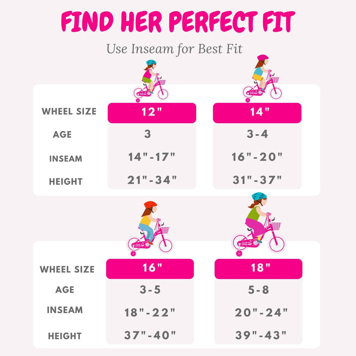 Bicystar Girls Bike for Kids 3-8 Years with Training Wheels, Basket 12 14 16 18 inch | BS-PB01