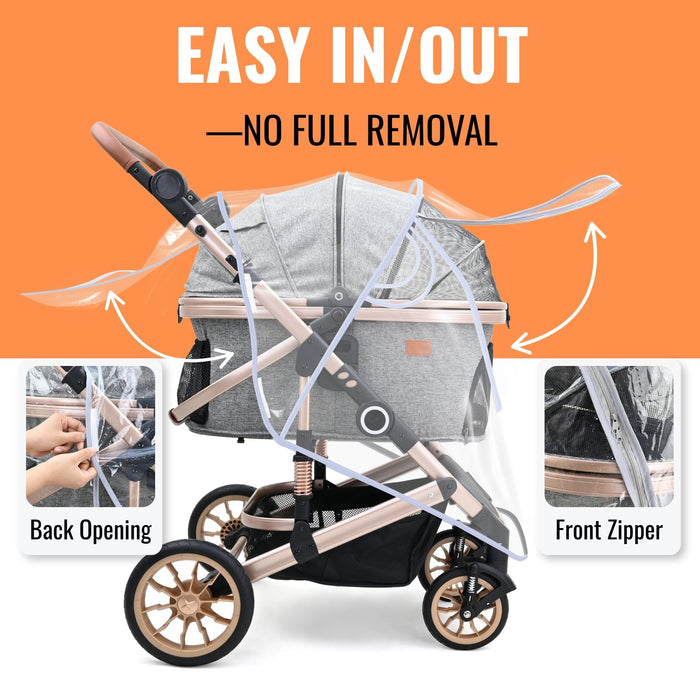 Bicystar Pet Stroller Rain Cover, Clear EVA with Front Zipper, Ventilation Holes, Foldable Universal Fit