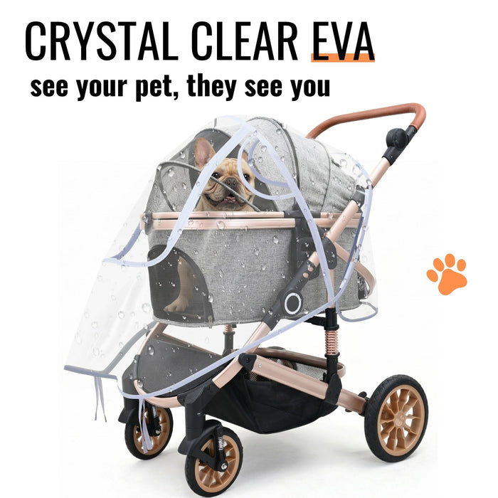 Bicystar Pet Stroller Rain Cover, Clear EVA with Front Zipper, Ventilation Holes, Foldable Universal Fit
