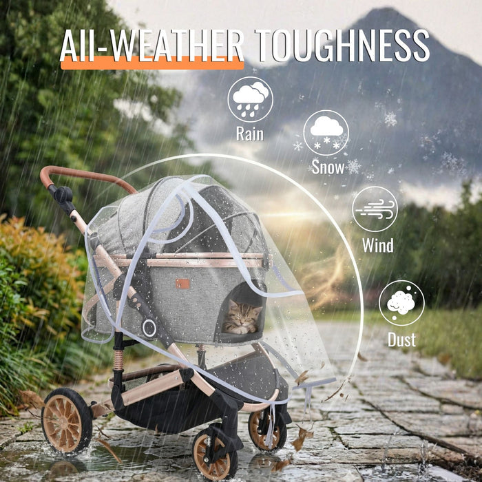 Bicystar Pet Stroller Rain Cover, Clear EVA with Front Zipper, Ventilation Holes, Foldable Universal Fit