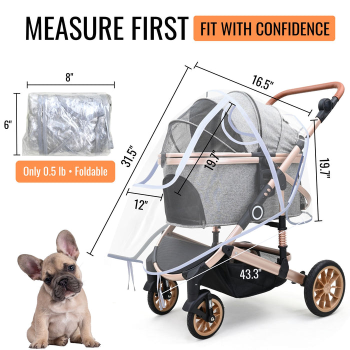 Bicystar Pet Stroller Rain Cover, Clear EVA with Front Zipper, Ventilation Holes, Foldable Universal Fit