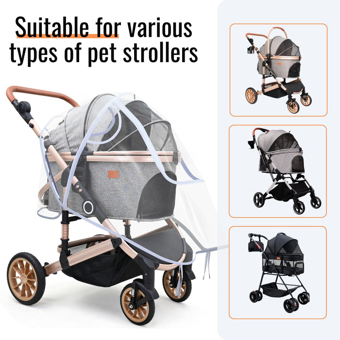 Bicystar Pet Stroller Rain Cover, Clear EVA with Front Zipper, Ventilation Holes, Foldable Universal Fit