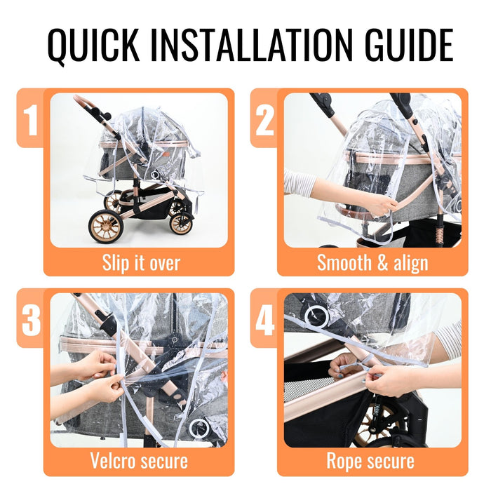 Bicystar Pet Stroller Rain Cover, Clear EVA with Front Zipper, Ventilation Holes, Foldable Universal Fit