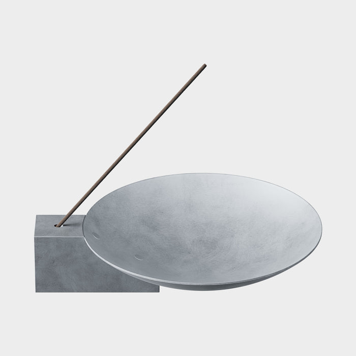 Walden Block Incense Holder in raw aluminum, tilted view