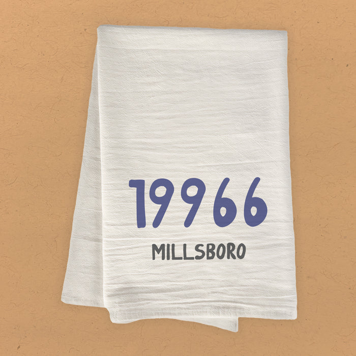 Blue Zip Code and City - Custom Cotton Tea Towel