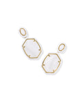 Daphne Enamel Gold Frame Drop Earrings, White Mother of Pearl