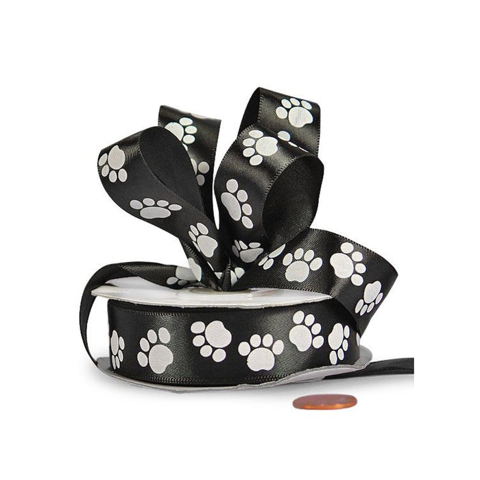 Dog Paw Satin Ribbon | Paws Ribbon | Black White Paw Print Satin Ribbon - 5/8in. x 25 Yds (pm5822620)
