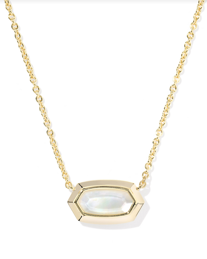 Elisa Bezel Pendant Necklace, Gold/Ivory Mother of Pearl
