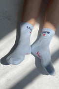 Le Bon Shoppe Embroidered Crew Socks in sky blue
