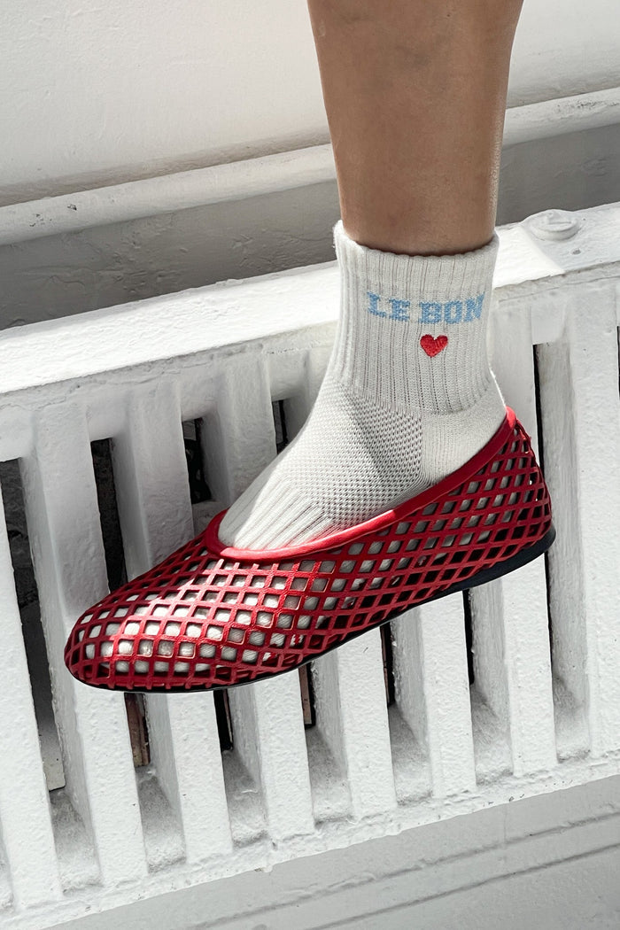 Le Bon Shoppe Embroidered Crew Socks in vanilla, detail