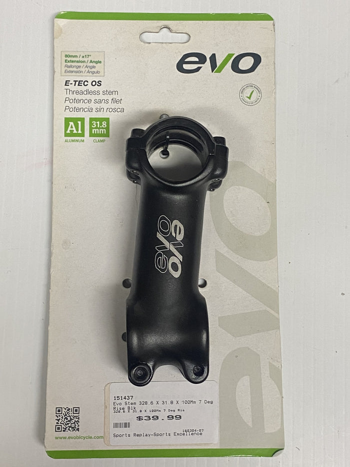 Evo Stem 328.6 X 31.8 X 100Mm 7 Deg Rise Blk 328.6 X 31.8 X 100Mm 7 Deg Rise Blk-Evo-Sports Replay - Sports Excellence