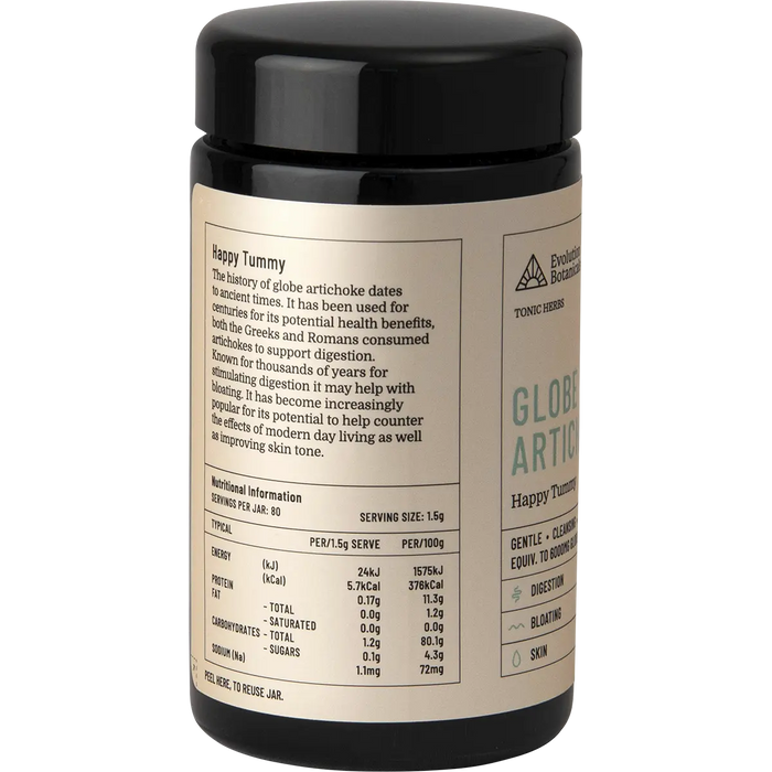 Evolution Botanicals Globe Artichoke Powder 120g — side pack image (UHP)