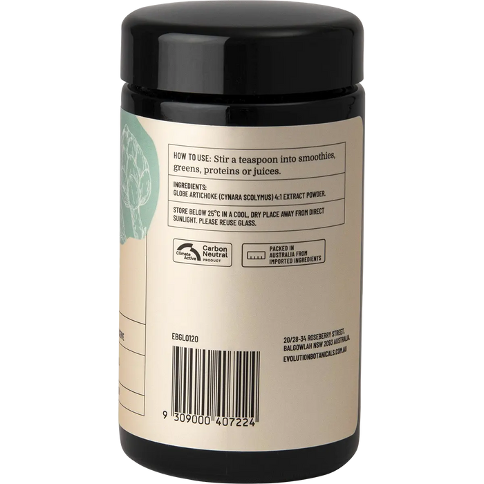 Evolution Botanicals Globe Artichoke Powder 120g — side pack image (UHP)