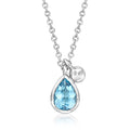 Sterling silver necklace with pear-cut Swiss blue topaz pendant and link chain