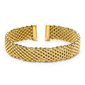 Yellow gold-plated beaded cuff bracelet with mesh texture and two bar ends