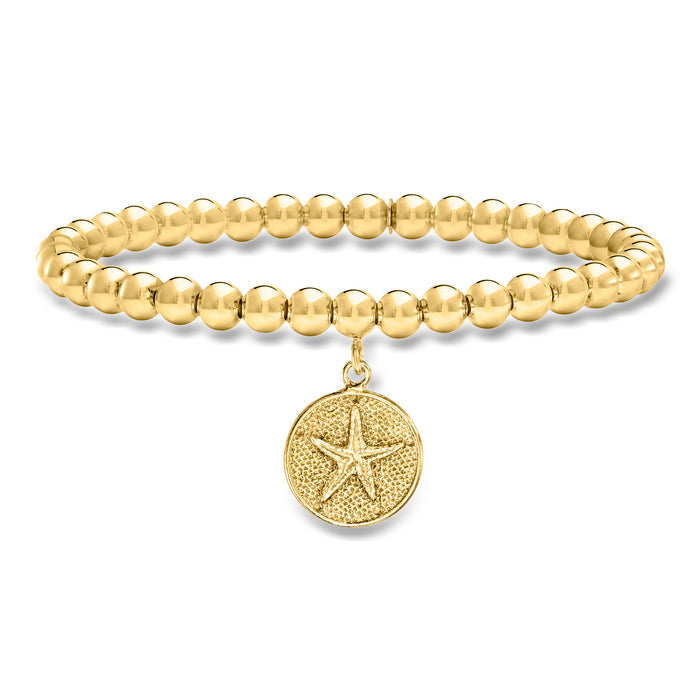 18kt gold over sterling bead stretch bracelet with sand dollar charm